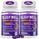 Mélatonine 60mg pour adultes haute dose, soutient le repos profond et la cognition cérébrale, la mélatonine liposomique extra-forte avec la vitamine D3 K2, camomille, pour le cycle du zzz, immunitaire et antioxydant, 150 softgels