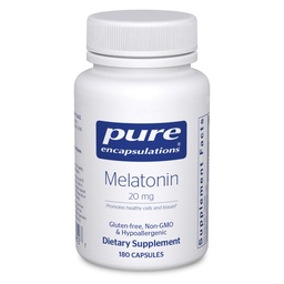 Encapsulations pures Mélatonine 20 mg - Non destiné au soutien du sommeil - pour le système immunitaire et les cellules saines - 99,5 % Mélatonine de pureté - Sans gluten et sans OGM - 180 capsules
