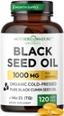 Capsules d'huile de graines noires 1000mg, Cumin noir pressé à froid biologique, haute QT, Immune & Joint Support, 120 Compte (2 mois d'approvisionnement)