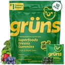Gruns Adultes Super Verts Gommies, Multivitamine Superfood Ours Gommy, Spiruline, Chlorella, Prébiotiques et Gommies Fibres pour la santé digestive, Supplément Adaptogène, 20 Vitamines et Minéraux, 10 Compte