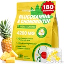 Glucosamine Chondroitin Gummies, 4200mg Suppléments articulaires Extra Strength Glucosamine Chondroitin avec MSM & Elderberry pour la santé conjointe, la flexibilité, le soutien immunitaire pour les adultes, les hommes et les femmes, 180 Comte