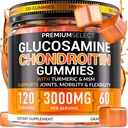 Glucosamine Chondroitin Gummies pour le soutien conjoint – 120 Glucosamine Gummies Extra Strength 3000mg avec MSM, Turmeric, Calcium, Vitamine D3 – Supplément Vegan Adultes sans sucre – Flexibilité et mobilité