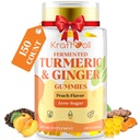 5 mois d'approvisionnement en curcuma et gingembre avec poivre noir, curcuma fermenté pour le confort et la mobilité articulaires, sans sucre avec vitamine D3 + K2, Saveur de pêche naturelle – 150 gommies
