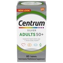 Multivitamine d'argent centrum pour adultes 50 Plus, supplément multivitamine/multiminérale avec vitamine D3, vitamine B, calcium et antioxydants, sans gluten, ingrédients non OGM - 80 Compte