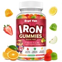 Supplément de fer Gommies pour enfants, Multivitamine pour enfants avec fer - Complexe Vitamine B, C, D3, Calcium, Folate, Zinc, FOS pour fabricant de sang et soutien énergétique, Déficience en fer, Vegan, Arôme de fruits mélangés, 60 ct
