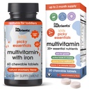 Essentiels Pickery Enfants Multivitamine avec fer + zinc 20+ Nutriments essentiels 2 ans et plus Naturellement aromatisé aux fraises Vitamines et minéraux A, C, D3, Bs.