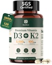 Vitamine D3 K2 5000IU 100mcg MK-7, 120 Softgels, 2-en-1 K2 D3 supplément de vitamine pour la santé des os, soutien immunitaire, meilleure absorption de calcium, facile à avaler, un jour, 120 jours d'approvisionnement