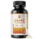M inch Vitamine D3 K2 avec Magnésium, Vitamine D3 10000 UI, Vitamine K2 MK-7 240 mcg, 6-en-1 K2 D3 Vitamine supplémentaire avec Quercetine pour Bone, Immune & Moo*d Support, Très Biodisponible, 120 Capsules