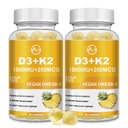 M inch Vitamine D3 K2 Gummies, Vitamine D3 10000UI, K2 (MK-7) 200mcg, 6-en-1 Vitamine D3 con K2 Supplément avec Oméga-3 pour les femmes et les hommes - Bones, Dents & Immunissance Support, Sans sucre, 2 Pack