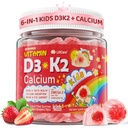 Vitamine D3 K2 + Gommies liquides de calcium pour enfants et adolescents, 1000UI / 2000UI D3 avec magnésium, Omega Algal 3, Vitamines pour enfants pour os et dents, Absorption de calcium, Cerveau, Immune, Sans sucre, 60Cts