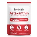 Suppléments Premium Astaxanthin 12mg 120 Softgels, Supplément Antioxydant Astaxanthin pour les yeux, la peau, les articulations, le cerveau, les microalgues fraîches Source pour la santé du coeur et du système immunitaire