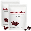 2pack Astaxanthin 12mg, 120 Softgels, Max Strength Antioxydant à l'huile de coco, formule naturelle, haute absorption pour le soutien des yeux et de la peau, formule naturelle, non-OGM, sans gluten