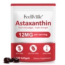 Astaxanthine 12mg (120 Softgels) - Suppléments d'antioxydants pour l'astaxanthine - Supporte la santé oculaire, la circulation interne, immunitaire et cutanée - Source de microalgues fraîches - Non-OGM et sans gluten
