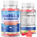 Vegan Omega-3 Gommies1000mg pour les adultes - Supplément sans sucre avec 400mg DHA et 600mg EPA, vitamines A, C, E et zinc - 60 Compte
