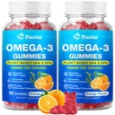 2 Pack Oméga-3 Gommies végétaliens pour adultes – sans sucre, à base d'algues DHA 600mg & EPA 300mg, avec les vitamines A, C, E, Zinc – Oméga 3 Huile de poisson alternative, 120 Compte