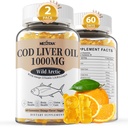 Huile de foie de morue 1000mg Gummies pour les adultes et les enfants, avec vitamine A & D3 - Omega 3 Supplément huile de poisson - DHA 360mg et EPA 240mg pour le cerveau, les os, les yeux et la santé immunitaire, sans sucre, 120 Compte