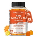 Omega 3 végétalien pour les enfants avec DHA, à base de plantes, 30 portions, 60 Ct. Sans gélatine, sans gluten, supplément Omega 3 non-OGM. Enfants et tout-petits DHA Gummies pour le cerveau, l'oeil, le cœur et le soutien immunitaire