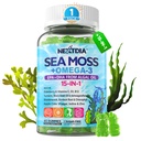 Gommies de mousse de mer + Algae Omega-3 pour les hommes Femmes, Vegan sans sucre 15-IN-1 Seamoss Irish Superfood avec/EPA DHA, Vitamines B12 D3, Turmeric, Elderberry, Burdock Root, Soutien énergétique, Cerveau, Immune 1 Pack
