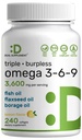Triple Omega 3-6-9 Suppléments à l'huile de poisson 3600mg – 240 Softgels avec complexe d'huile de lin et d'huiles de fourrage – High EPA + DHA – pilules sans Burpless, aromatisées au citron, prises sauvages – soutien cardiaque, articulaire et cérébral