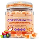 Citicoline 1000mg & Phosphatidylsérine 300mg Suppléments CDP Choline Gummies, Supplément Cerveau pour la mémoire et le focus avec le champignon de la Mane du Lion, Omega-3, méthylfolate, B6 & B12, Non-OGM, sans sucre, 60ct