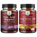 Ensemble d'extrait de haricot de café vert pour le nettoyage de l'acide urique - Cerise de tartmère et graines de céleri et d'huile de foie de morue sauvage islandaise - Poisson Omega 3 EPA DHA Vitamine D & A 1000mg par portion