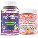 Enfants Multivitamines méthylées au calcium, Probiotiques Vitamine D3 K2 + Magnésium Glycinate avec Gummées au calcium pour adultes et enfants 4+, Gummées de sommeil Sans mélatonine, sans sucre