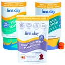 Premier jour Enfants Apaisant Magnésium (Strawberry), Multivitamine (Strawberry & Orange), & Cerveau Focus (Peach) Gummies.