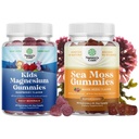 Bundle of Kids Magnésium Gummies - Calme Relaxing Mg Citrate avec framboise Flavor pour Nerve Health Muscles & Heart Support et Irish Sea Moss Gummies avec Irish Sea Moss, Bladderwrack & Burdock Root