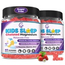 Gummies de sommeil pour enfants, NO Mélatonine Aide au sommeil Gummies w/ Magnésium Glycinate, Citrate de calcium, L-Theanine, GABA, Vitamine D3 K2 B6 Zinc, Camomille et Lemon Baume pour Zzz & Relax, Cerveau, Os, Non-GMO 2Pack