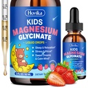 Magnésium Glycinat liquide pour les enfants - avec L-Theanine Omega-3, vitamine B6, D3, Zinc - Enfants gouttes de magnésium pour le sommeil, la relaxation, le calme et la concentration - 2 Fl Oz, fraise parfumée