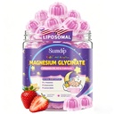 Glycinat de magnésium 400mg pour les enfants et les adultes - Supplément de magnésium liposomique avec D3, K2 et Calcium pour le sommeil, le calme et les os, sans mélatonine, sans sucre, saveur de fraise, 60 gommies