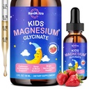 Magnésium Glycinat liquide pour les enfants - Citrate, Malate avec Omega-3, L-Theanine, GABA, Camomille, 5-HTP, D3, Zinc, Enfants gouttes de magnésium pour le sommeil, Calme, Relaxation et Focus, Fraise Flavor, 2 Fl Oz