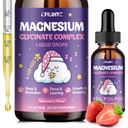Magnésium Glycinat liquide pour les enfants - Magnesium Bisglycinate gouttes avec L-Theanine, Camomille et vitamine B6, B12, C, D3 pour le sommeil, la relaxation, le soutien immunitaire, Calme et Focus - 2 Fl Oz, Fraise Flavor