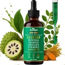 Soursop Bitters gouttes liquides 10-en-1 avec la mousse de mer, le curcuma, Moringa, l'huile de graines noires, Origan, Ashwagandha et extraits de plantes - soutient le bien-être global, végétalien, 60mL/2 Fl Oz