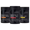 Recherche sportive Huile de krill de l'Antarctique Oméga 3 1000mg (avec Phospholipides, Choline et Astaxanthin), Complexe Curcumine C3 (avec Pepper noir biopérine et huile de coco) et Vitamine D3 à base végétale + K2