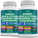 NOUVELLES Vitamines pour la santé des yeux avec Bilberry 300mg Lutéine et Zeaxanthin 40mg Lycopène 40mg Resvératrol 100mg Extrait de graines de raisin 200mg Astaxanthin - Vitamine oculaire -120 Compte