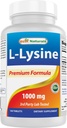Best Naturals L-Lysine 1000mg 180 Comprimés - Lysine double résistance pour une meilleure santé immunitaire et des plaies froides