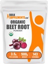 BulkSupplements.com Poudre de racine de betterave biologique - Supplément super-alimentaire, Supplément de racine de betterave - Vegan & sans gluten, 3,5g par portion, 500g (1,1 lb) (paquet de 1)