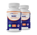 Supplément Vitamatic NAC N-acétyl-L-Cysteine (NAC) avec le chardon de lait Extrait 50:1 - Soutient la santé immunitaire, respiratoire, hépatique, 1200 mg par portion, 120 gélules - 2 boîtes