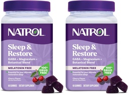 Natrol Sleep & Restore Magnésium Glycinate Blend Gummies,Magnésium pour les aides au sommeil pour les adultes, Sans mélatonine, Saveur de cerise, 30 jours d'approvisionnement, (paquet de 2)