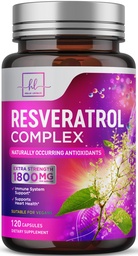 Resveratrol Blend 1800mg Supplement - Extra Strength Antioxidant Complex for Healthy Aging & Immune Support, Natural Heart Health & Energy Support, Bioavailable Trans-Resveratrol - 120 Capsules