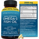 Supplément à l'huile de poisson Omega 3 triple résistance pour les hommes et les femmes – 2500 mg de supplément à haute capacité, facile à absorber Triglycéride réestérifié forme, pescatarien-friendly DPA EPA DHA Omega 3, 180 Softgels