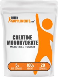BulkSupplements.com Creatine Monohydrate Powder - Micronized Creatine Powder, Unflavored - Pure & Gluten Free, 5g (5000mg) per Servings, 100g (3.5 oz) (Pack of 1)