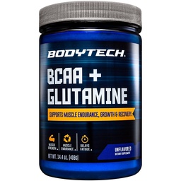 BodyTech BCAA + Glutamine Powder with Vitamin C, L Glutamine & More, Essential Pre Workout or Post Workout Amino Acids for Men & Women, Unflavored, 14.4 Oz, 59 Servings