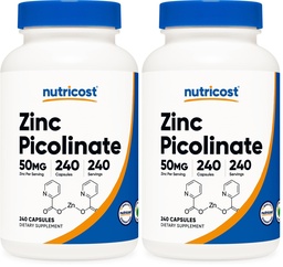 Nutricost Zinc Picolinate 50mg, 240 Vegetarian Capsules - Gluten Free and Non-GMO (240 Caps) (Pack of 2)