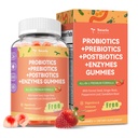 Totaria Sans sucre 5-en-1 Probiotique Prébiotique Gummy, 36 souches Probiotiques pour les femmes hommes avec enzymes digestives, menthe poivrée, Imune complète, Gut & Soutien digestif, Vegan, 60 comtes