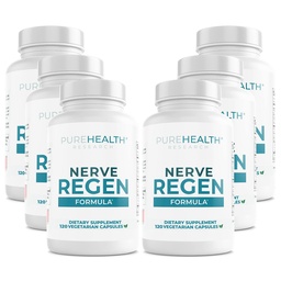 PUREHEALTH RESEARCH Nerve Regen Formula - Nerve Support Supplement for Feet & Hands - with Alpha Lipoic Acid ALA, Benfotiamine, Acetyl L-Carnitine, Vitamin B2, B6, B12, D3 & More - 6 Bottles