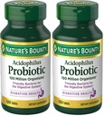 Nature's Bounty Lactobacillus Acidophilus Probiotic Supplement - Probiotique quotidien pour la santé des femmes et des hommes digestifs, 100 millions d'organismes, végétariens,1 portion par jour,120 comprimés,(paquet de 2)