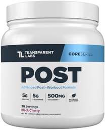Transparent Labs Post - Post-Workout Recovery Muscle Builder avec L-Glutamine, Beta-Alanine et BetaPure Betaine Anhydre pour la récupération des muscles et le bâtiment musculaire - 30 Servants, cerise noire