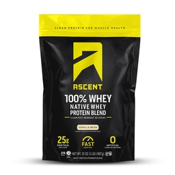 Ascence 100% poudre de protéines de lactosérum - Après l'entraînement Isolation de la protéine de lactosérum, Zéro arômes artificiels et édulcorants, sans soja et sans gluten, 5,5g BCAA, 2,6g Leucine, acides aminés essentiels, fève de vanille 2 lb